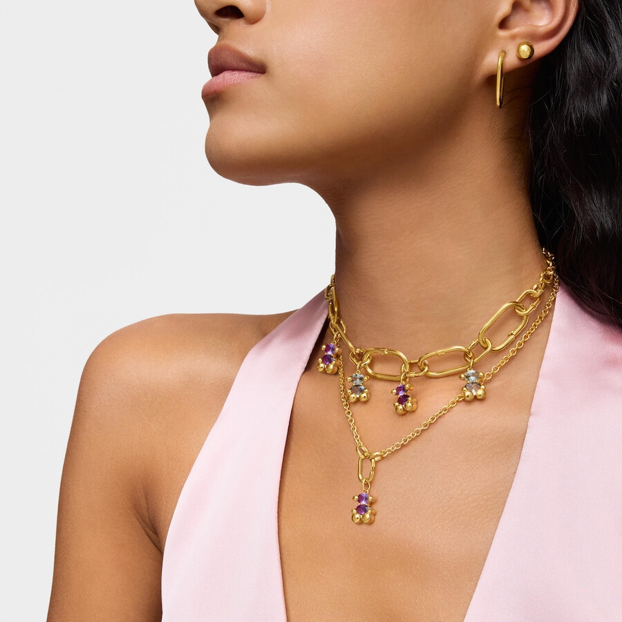 kleiner anhänger mit bärenmotiv aus 18-karätigem gold auf silber mit im labor gezüchtetem lilafarbenem saphir farbe bär lgg.