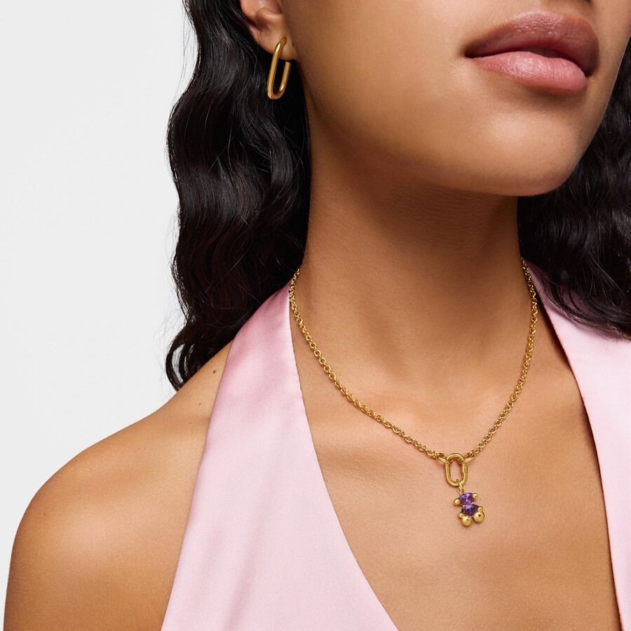 kleiner anhänger mit bärenmotiv aus 18-karätigem gold auf silber mit im labor gezüchtetem lilafarbenem saphir farbe bär lgg.