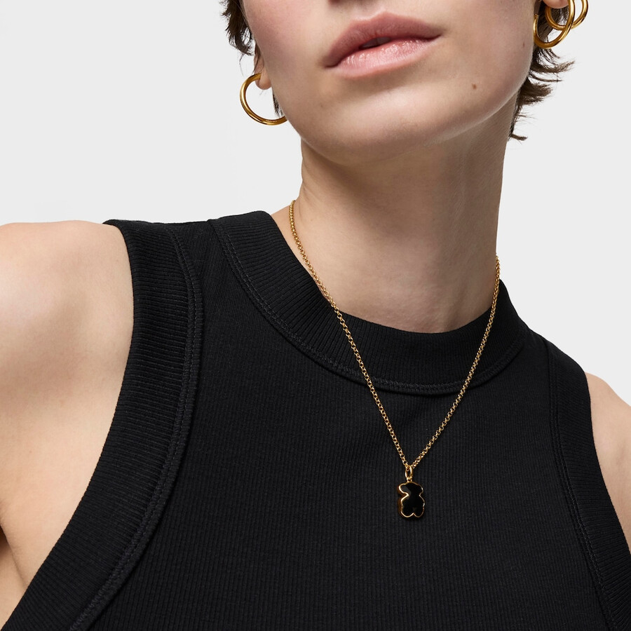 kleiner bärenanhänger aus 18-karätigem gold auf silber mit onyx-bärenmotiv tous icon color
