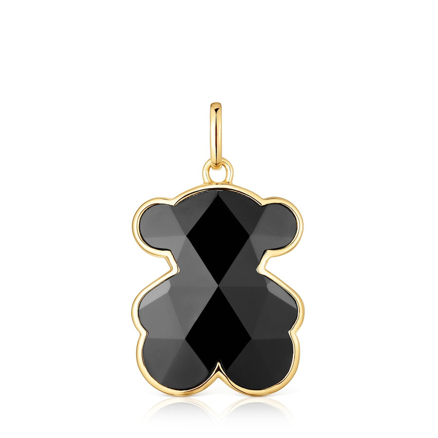 mittelgroßer bärenanhänger aus 18-karätiger goldplattierung auf silber mit onyx-bärenmotiv tous icon color