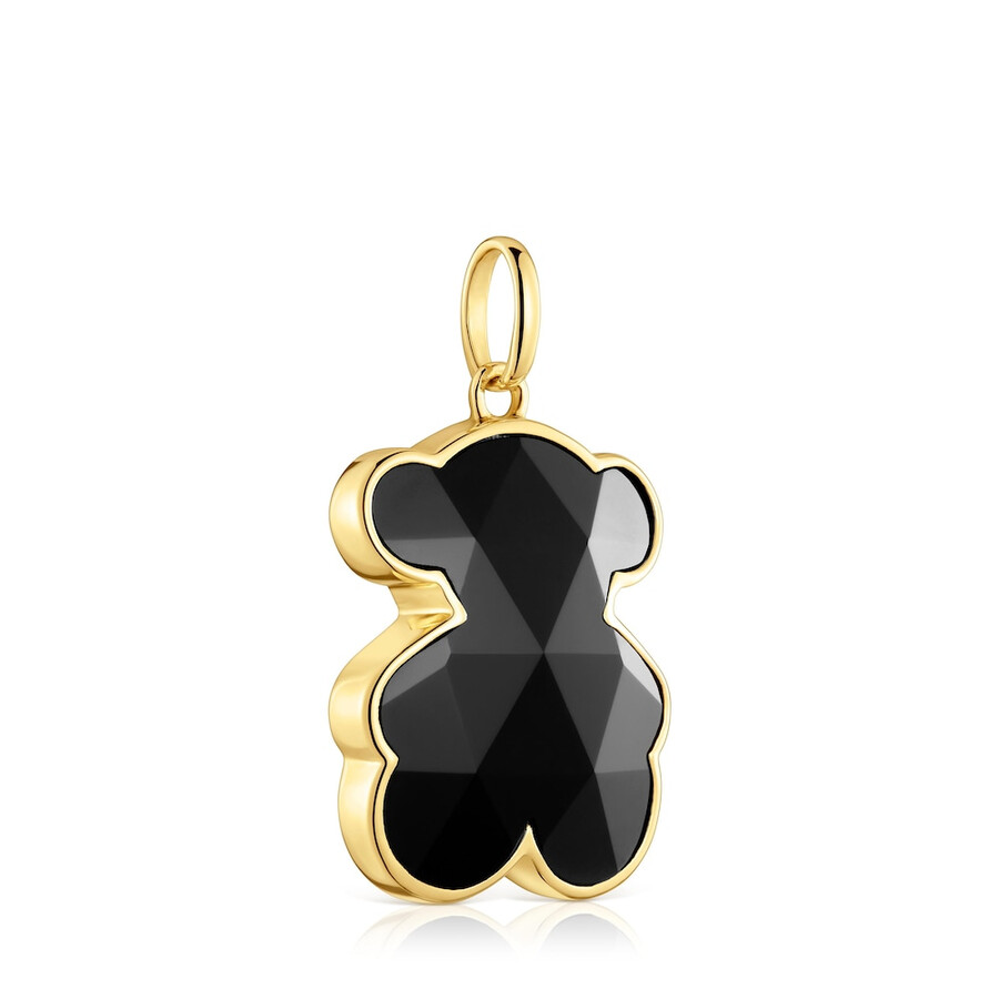 mittelgroßer bärenanhänger aus 18-karätiger goldplattierung auf silber mit onyx-bärenmotiv tous icon color