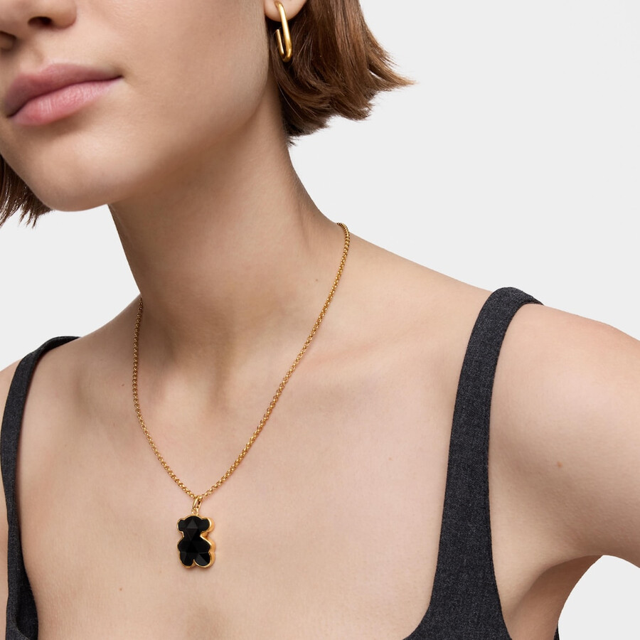 mittelgroßer bärenanhänger aus 18-karätiger goldplattierung auf silber mit onyx-bärenmotiv tous icon color