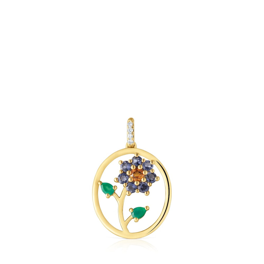 goldener medaillon-anhänger mit edelsteinen und diamanten daisy