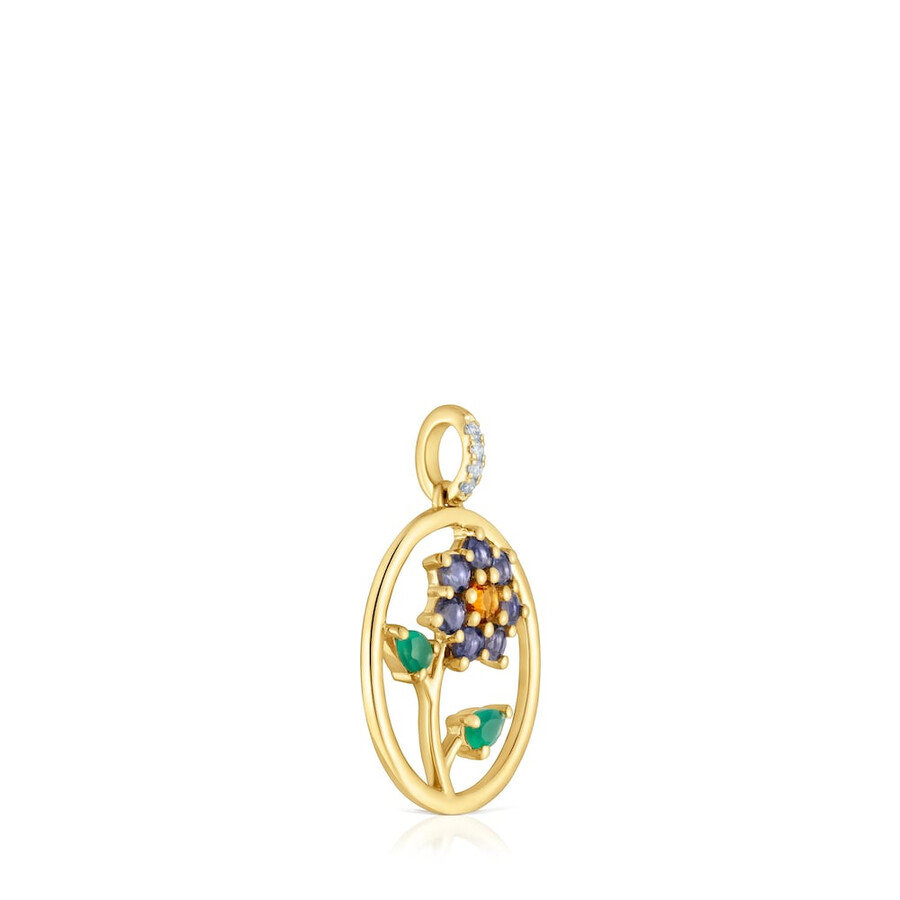 goldener medaillon-anhänger mit edelsteinen und diamanten daisy