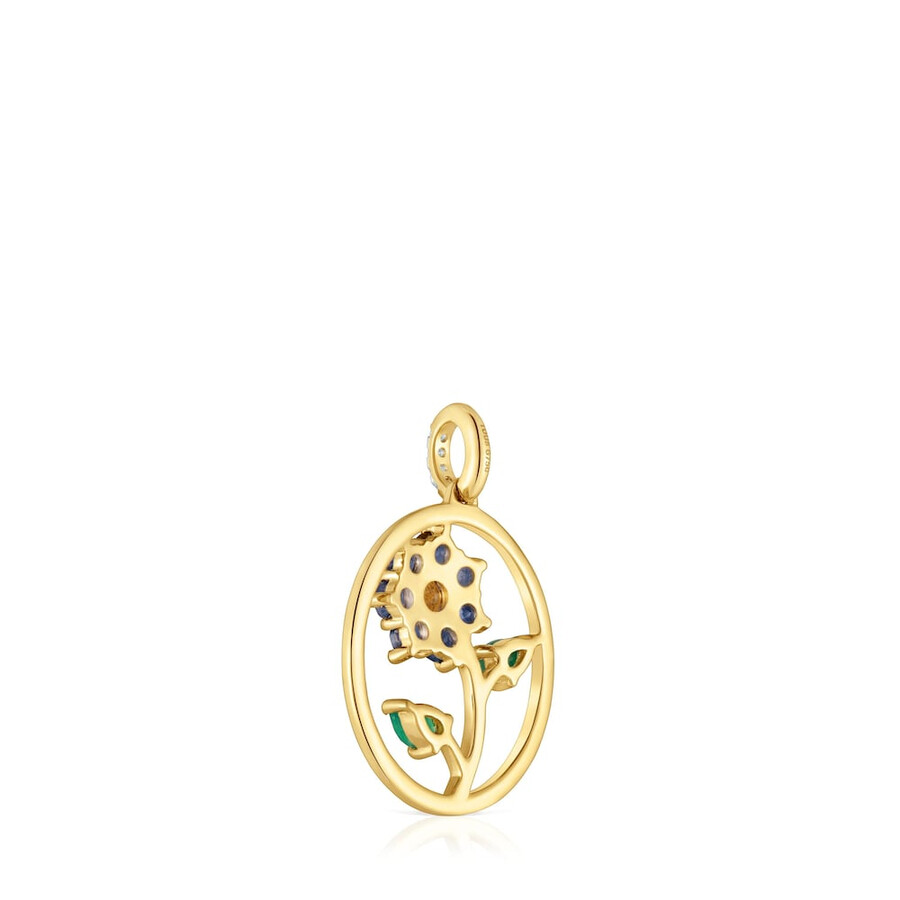 goldener medaillon-anhänger mit edelsteinen und diamanten daisy