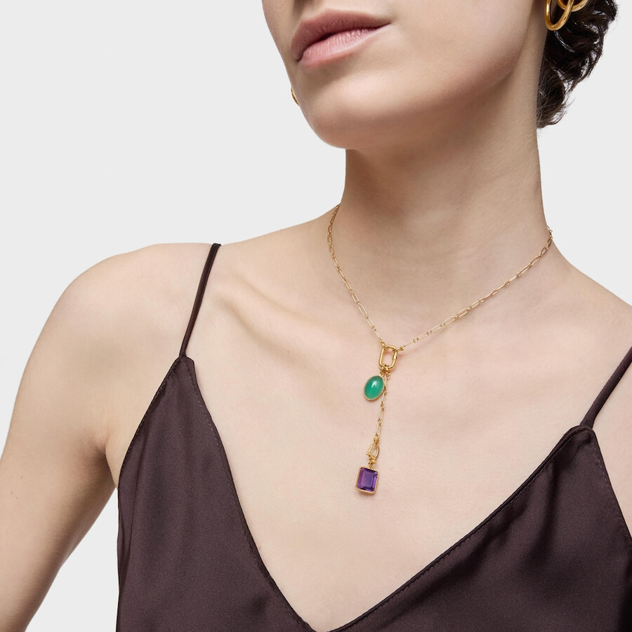 kleiner anhänger aus 18-karätigem gold auf silber mit amethyst-medaillons