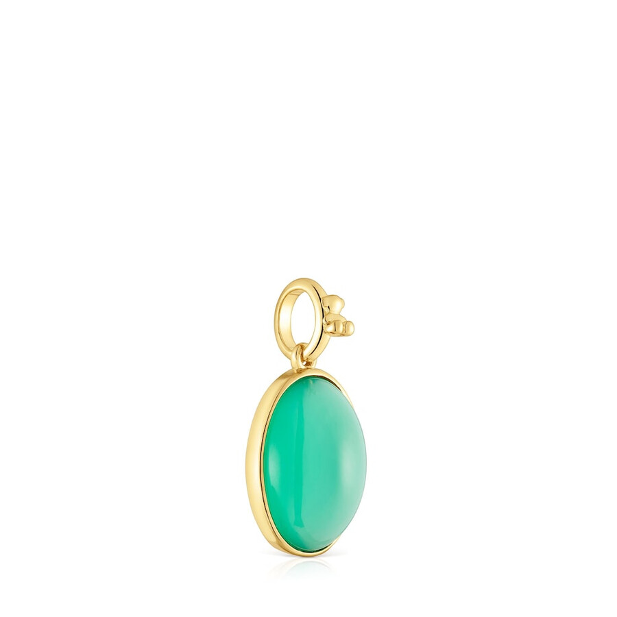 kleiner anhänger aus 18-karätigem gold auf silber mit grünen chalcedon-medaillons