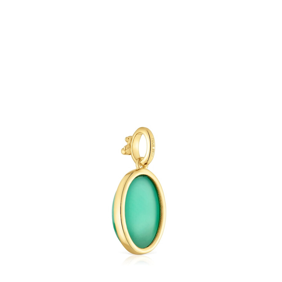 kleiner anhänger aus 18-karätigem gold auf silber mit grünen chalcedon-medaillons