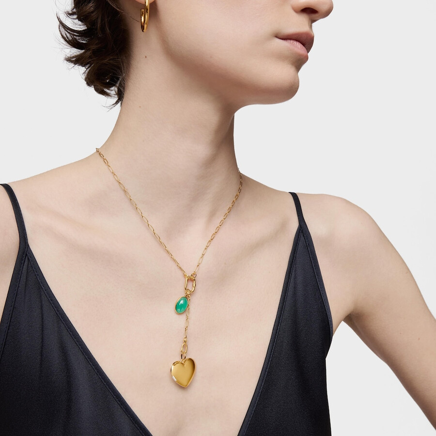 kleiner anhänger aus 18-karätigem gold auf silber mit grünen chalcedon-medaillons