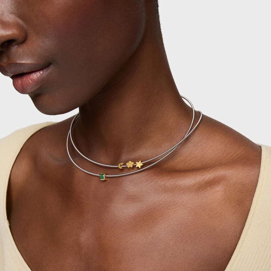 7 mm großer anhänger mit bärenmotiv aus 18-karätigem gold über silber und malachit tous basics