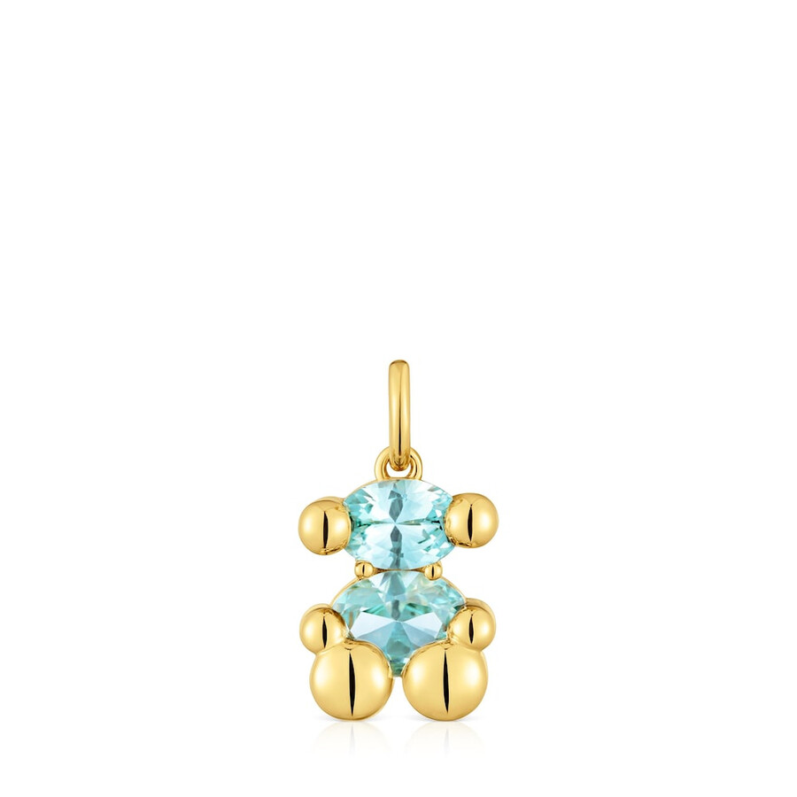 kleiner anhänger mit bärenmotiv aus 18-karätiger goldplattierung auf silber und blauem im labor gezüchtetem saphir farbe bär lgg.