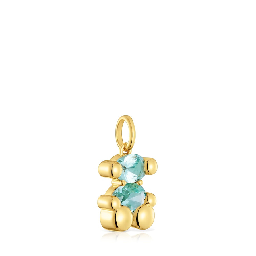 kleiner anhänger mit bärenmotiv aus 18-karätiger goldplattierung auf silber und blauem im labor gezüchtetem saphir farbe bär lgg.