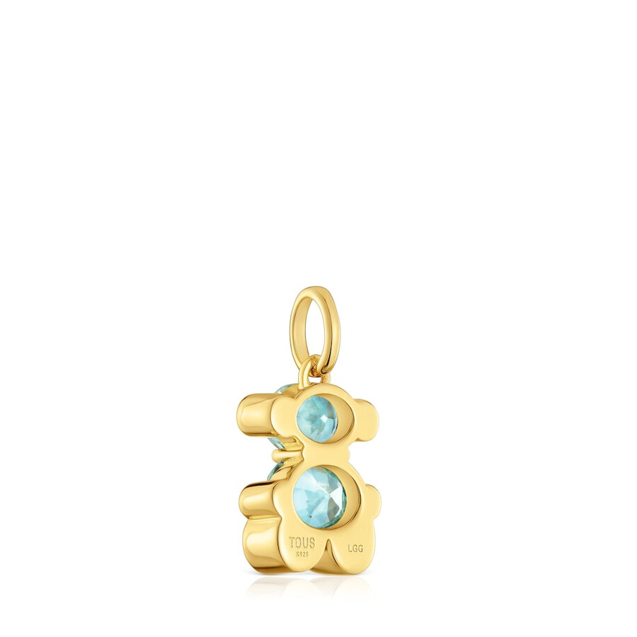 kleiner anhänger mit bärenmotiv aus 18-karätiger goldplattierung auf silber und blauem im labor gezüchtetem saphir farbe bär lgg.