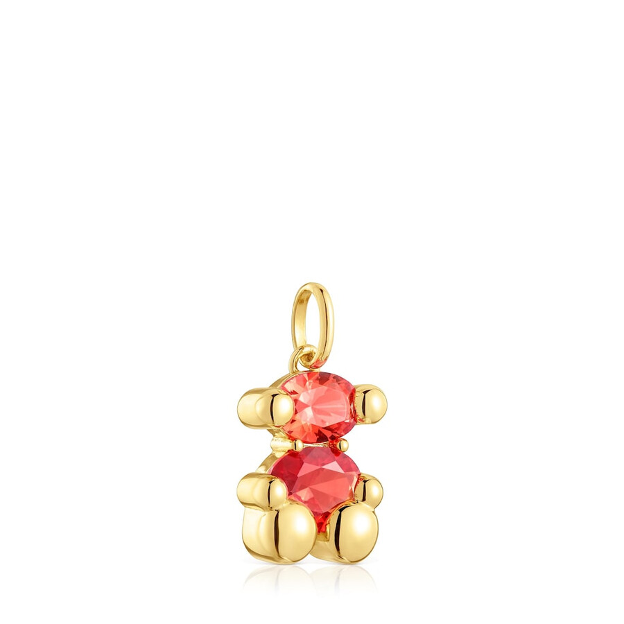 kleiner anhänger mit bärenmotiv 18-karätig vergoldetes silber und im labor gezüchteter orangefarbener saphir farbe bär lgg.
