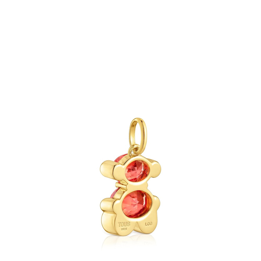 kleiner anhänger mit bärenmotiv 18-karätig vergoldetes silber und im labor gezüchteter orangefarbener saphir farbe bär lgg.
