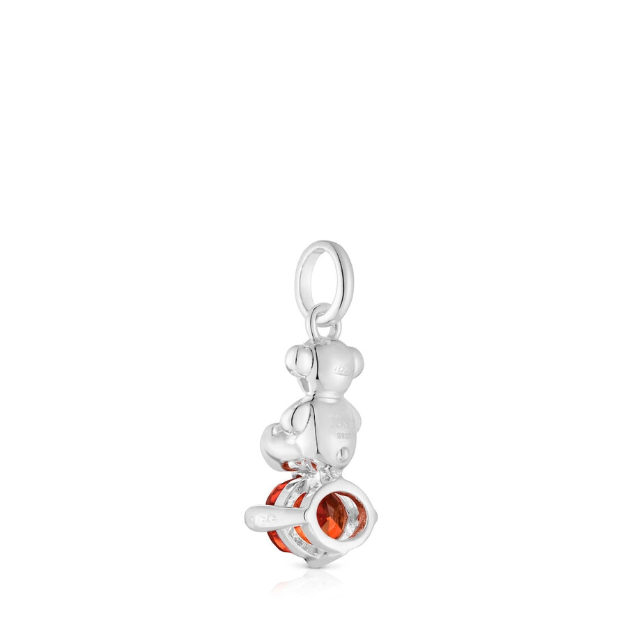 kleiner silberner anhänger mit bärenmotiv und im labor gezüchtetem orangefarbenem saphir bold bear lgg.