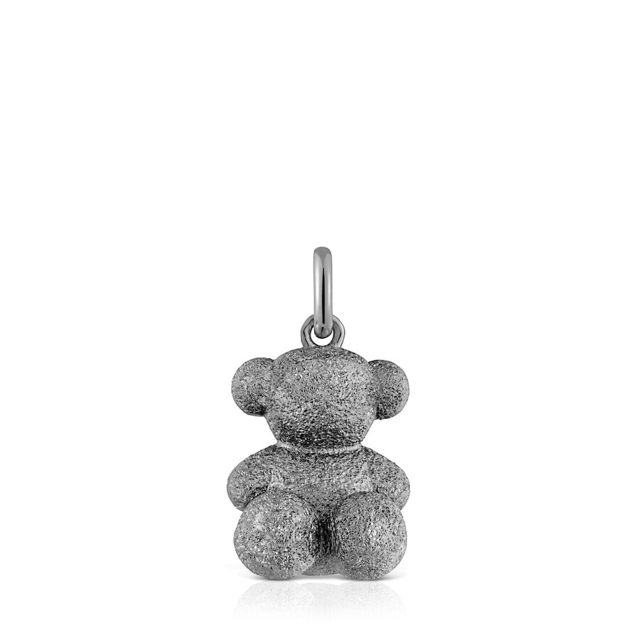 mittelgroßer diamantbesetzter dunkelsilberner bärenanhänger kräftiger bär