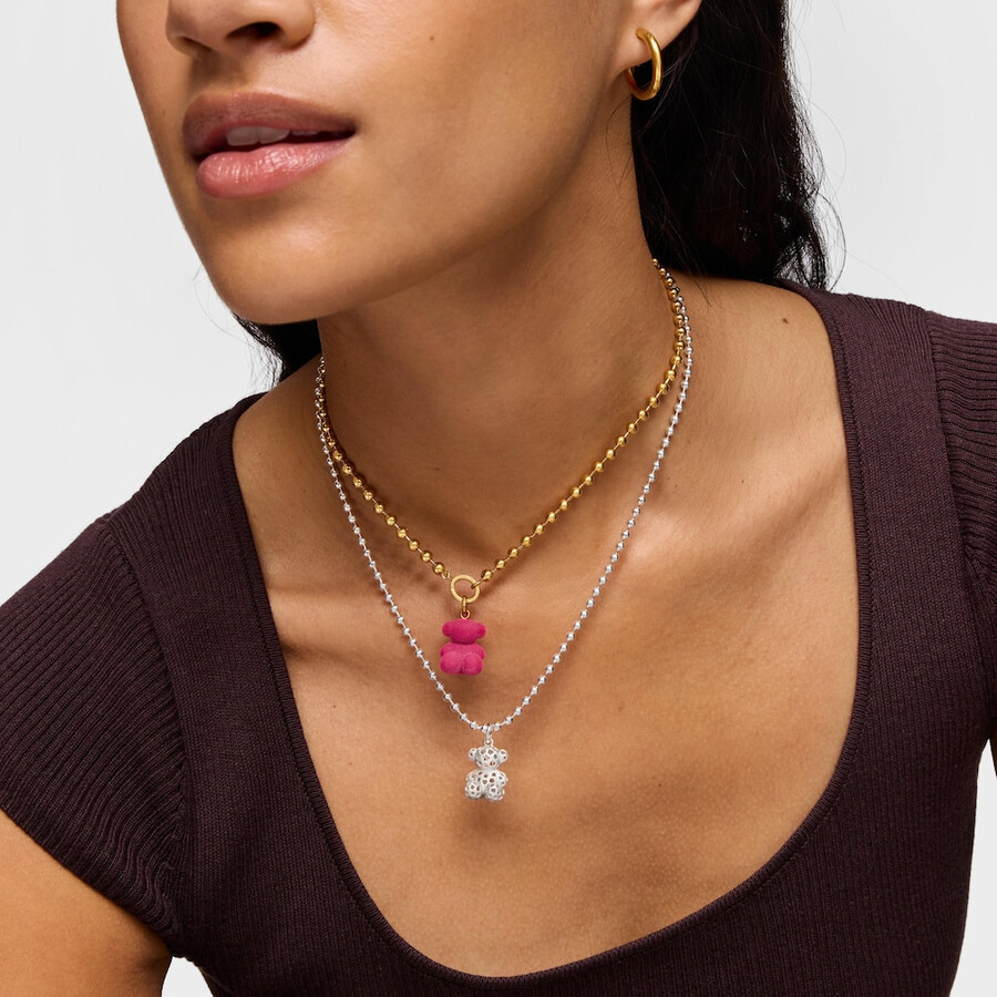 anhänger in form eines rosa samtbären mit 18-karätiger vergoldung auf silber modell bold bear