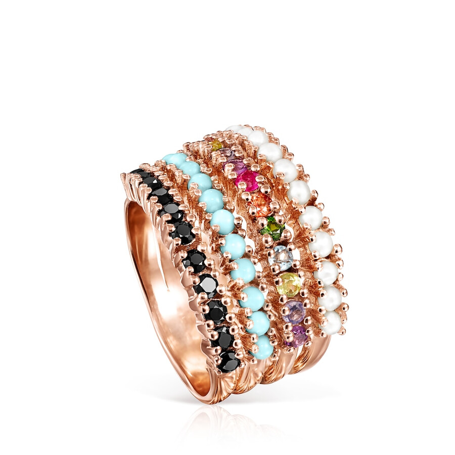 gerader ring aus roséversilbertem silber mit mehrfarbigen edelsteinen