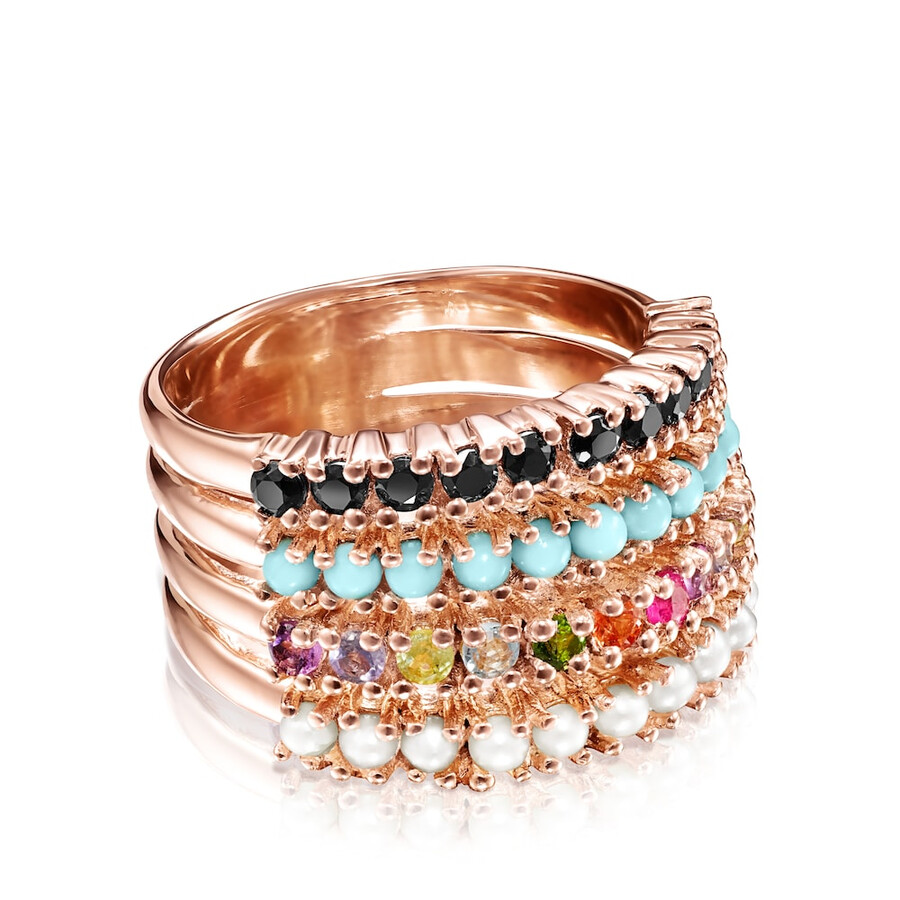 gerader ring aus roséversilbertem silber mit mehrfarbigen edelsteinen