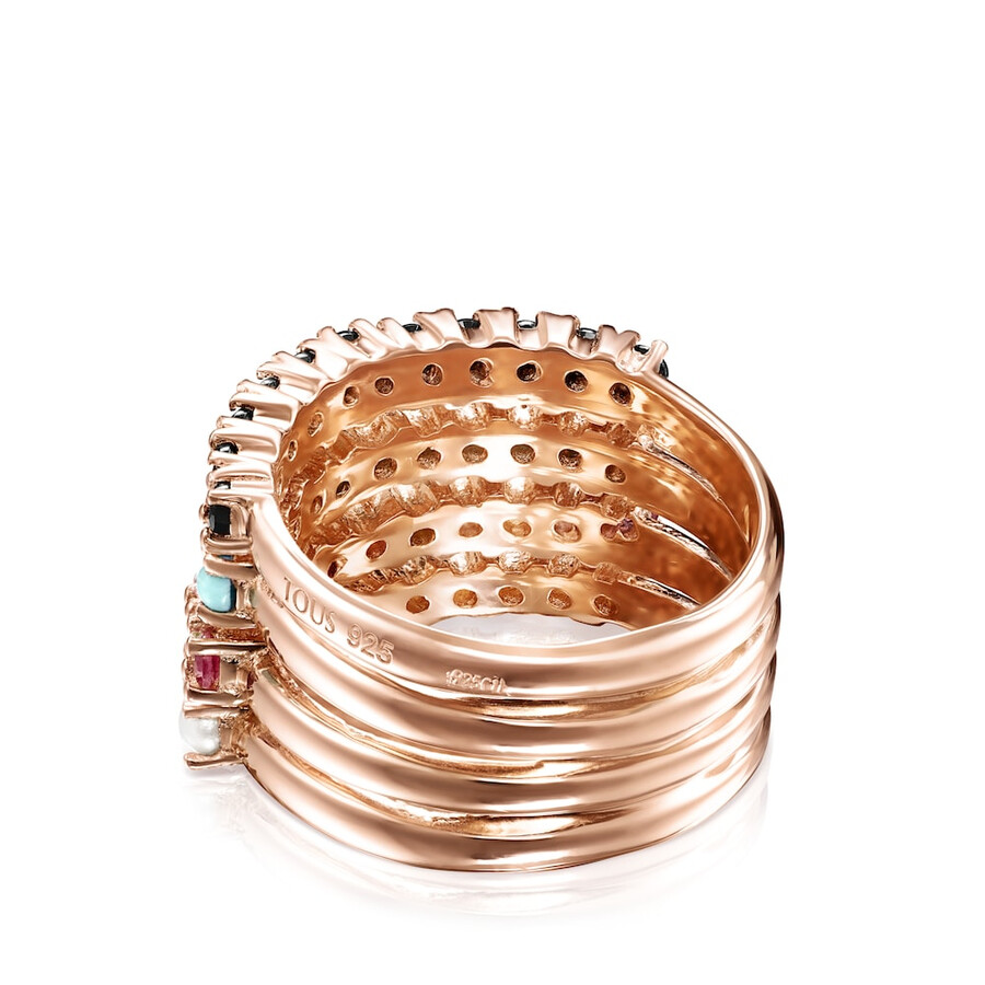 gerader ring aus roséversilbertem silber mit mehrfarbigen edelsteinen