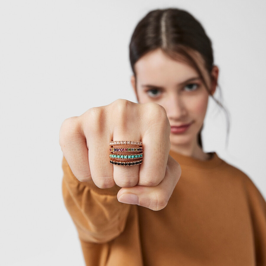 gerader ring aus roséversilbertem silber mit mehrfarbigen edelsteinen