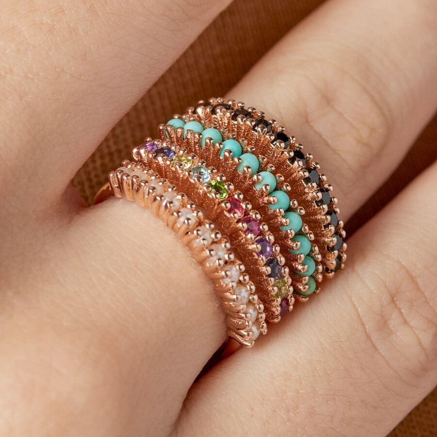 gerader ring aus roséversilbertem silber mit mehrfarbigen edelsteinen