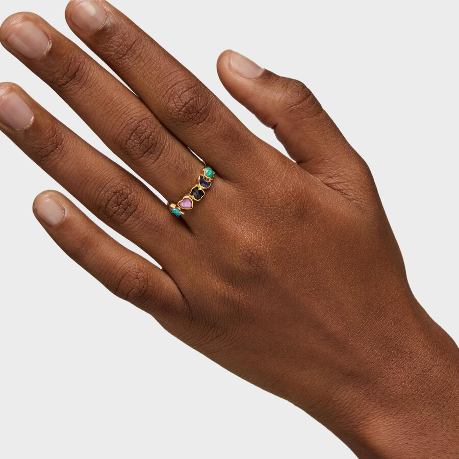 glory-ring aus silbervergoldetem metall mit fünf mehrfarbigen edelsteinmotiven