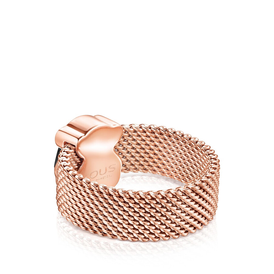 armband aus roséfarbenem ip-beschichtetem stahlgewebe mit onyx