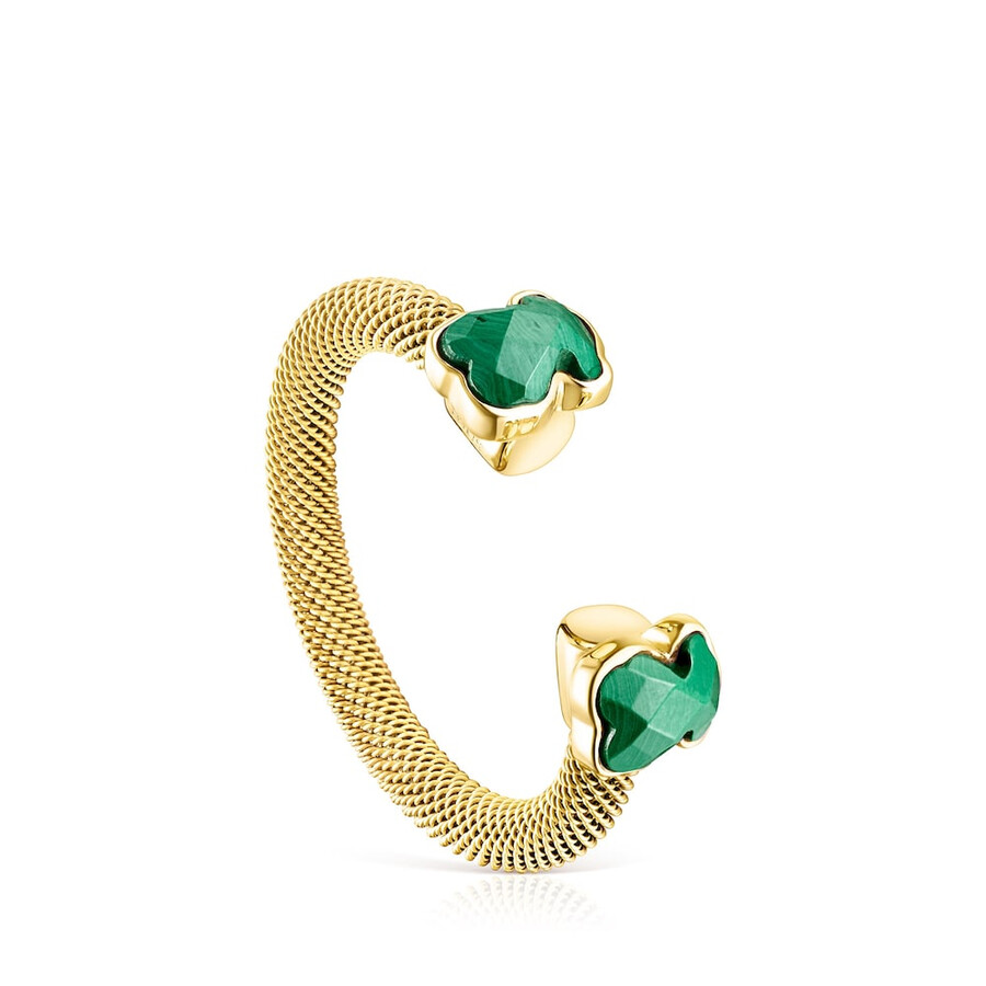 goldfarbener offener ring aus ip-stahlgewebe mit malachit