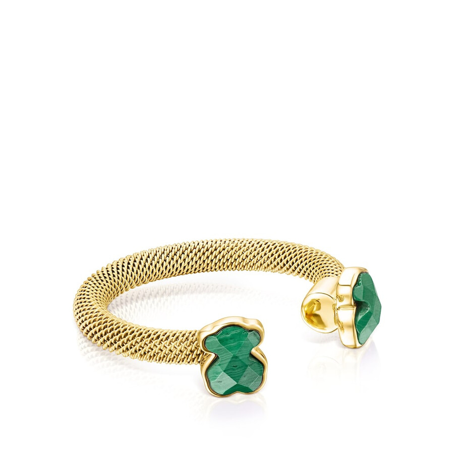 goldfarbener offener ring aus ip-stahlgewebe mit malachit
