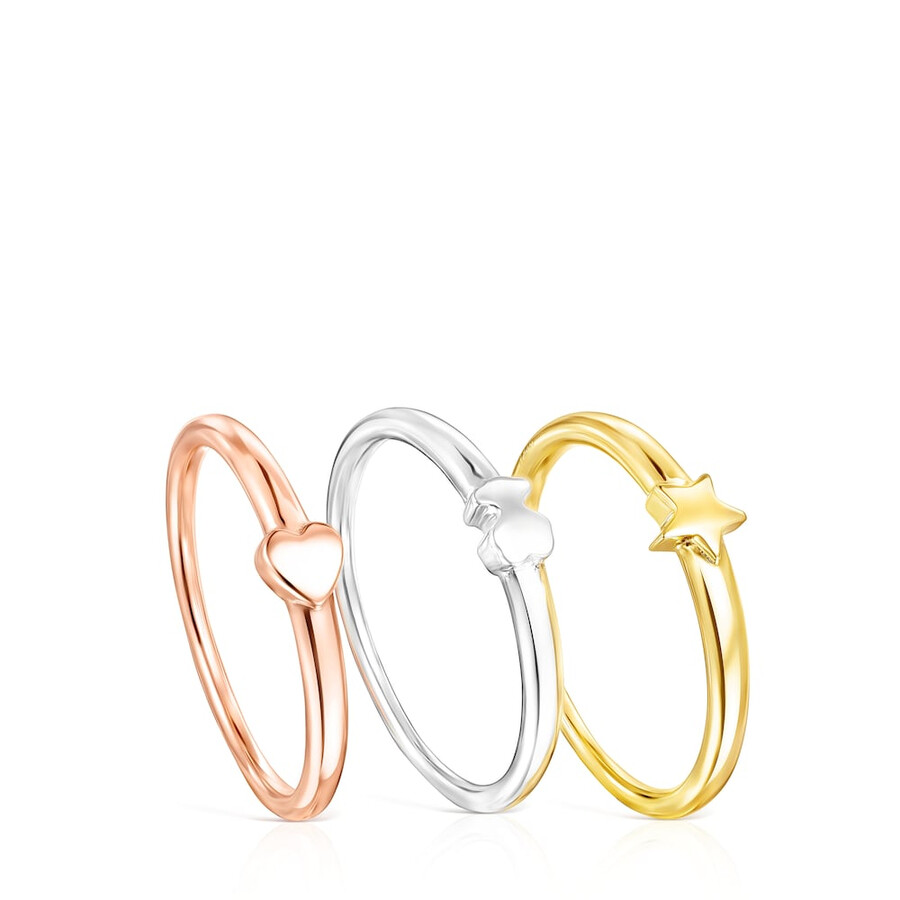 ring-set aus silber silber-vermeil und rosé-silber-vermeil mit verschiedenen motiven tous ring mix.