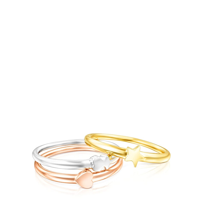 ring-set aus silber silber-vermeil und rosé-silber-vermeil mit verschiedenen motiven tous ring mix.
