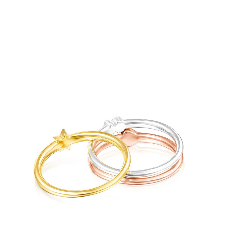 ring-set aus silber silber-vermeil und rosé-silber-vermeil mit verschiedenen motiven tous ring mix.