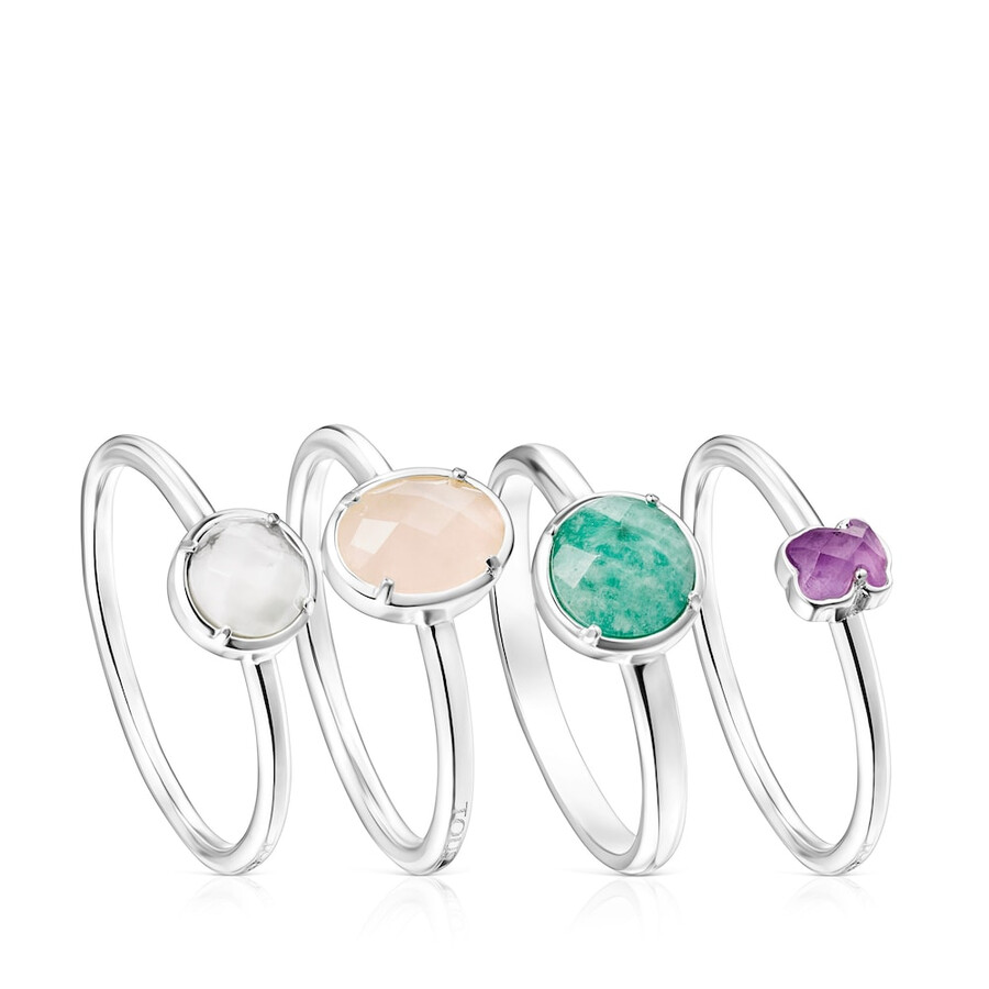 viererpack tous ringe aus silber und edelsteinen in coolen farben