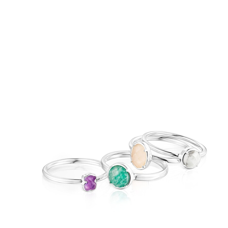 viererpack tous ringe aus silber und edelsteinen in coolen farben