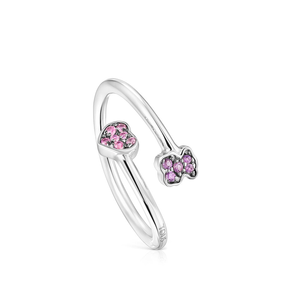 silberner tous new motif ring mit saphir- und amethystmotiven