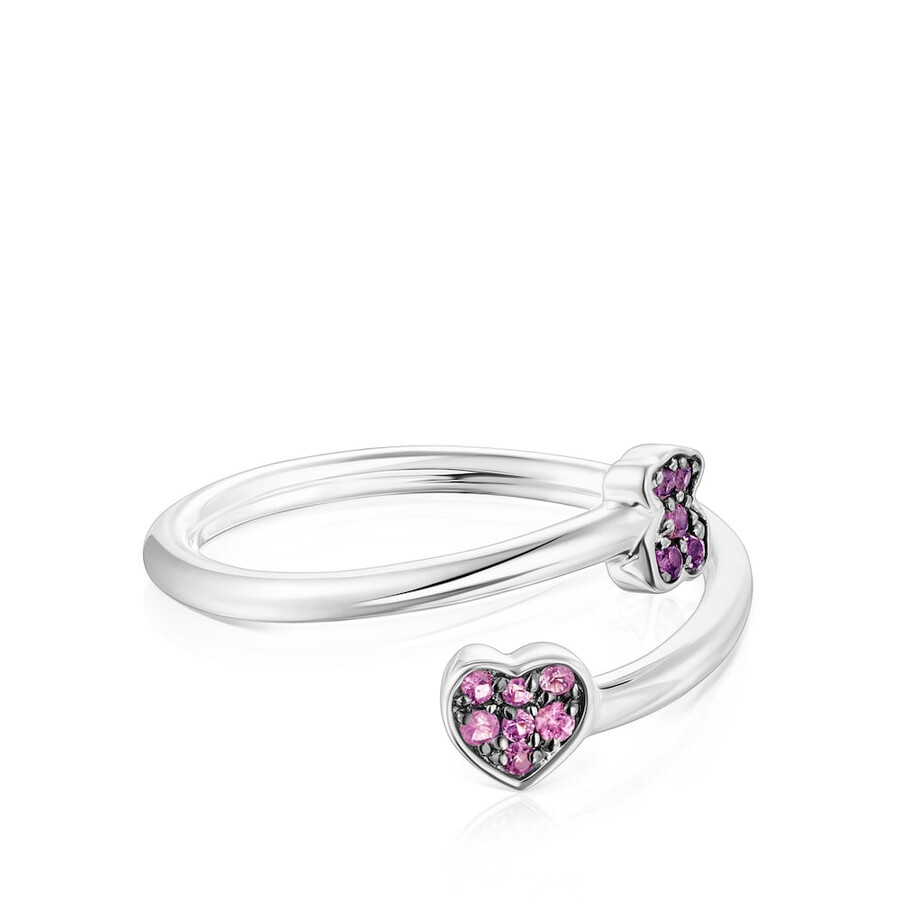 silberner tous new motif ring mit saphir- und amethystmotiven