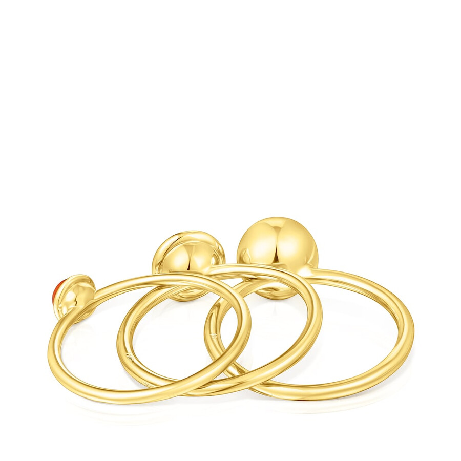 set aus drei silbervergoldeten plump-ringen mit edelsteinen