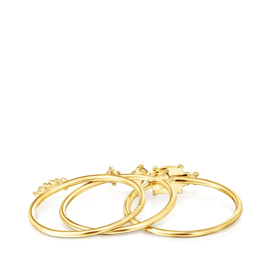 set aus drei silberversilberten virtual garden ringen mit edelsteinen