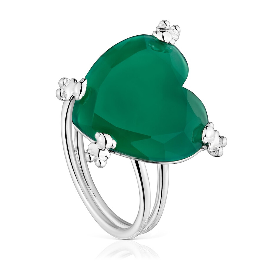 silberfarbener pillen-herzring mit behandeltem chalcedon