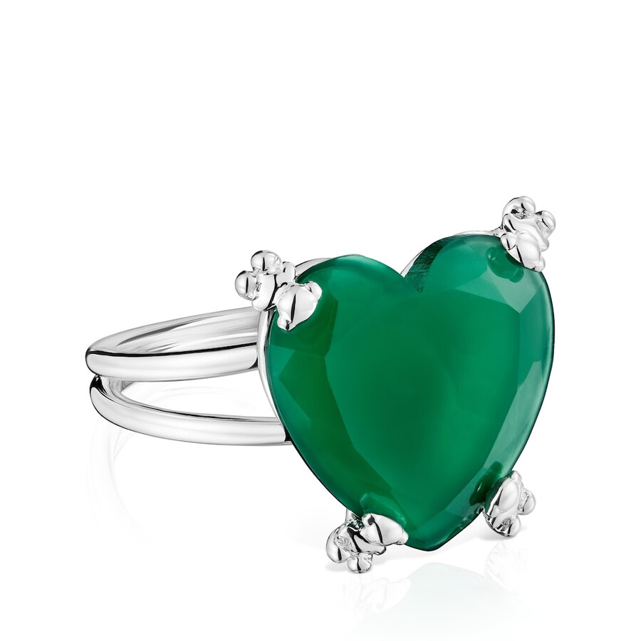 silberfarbener pillen-herzring mit behandeltem chalcedon