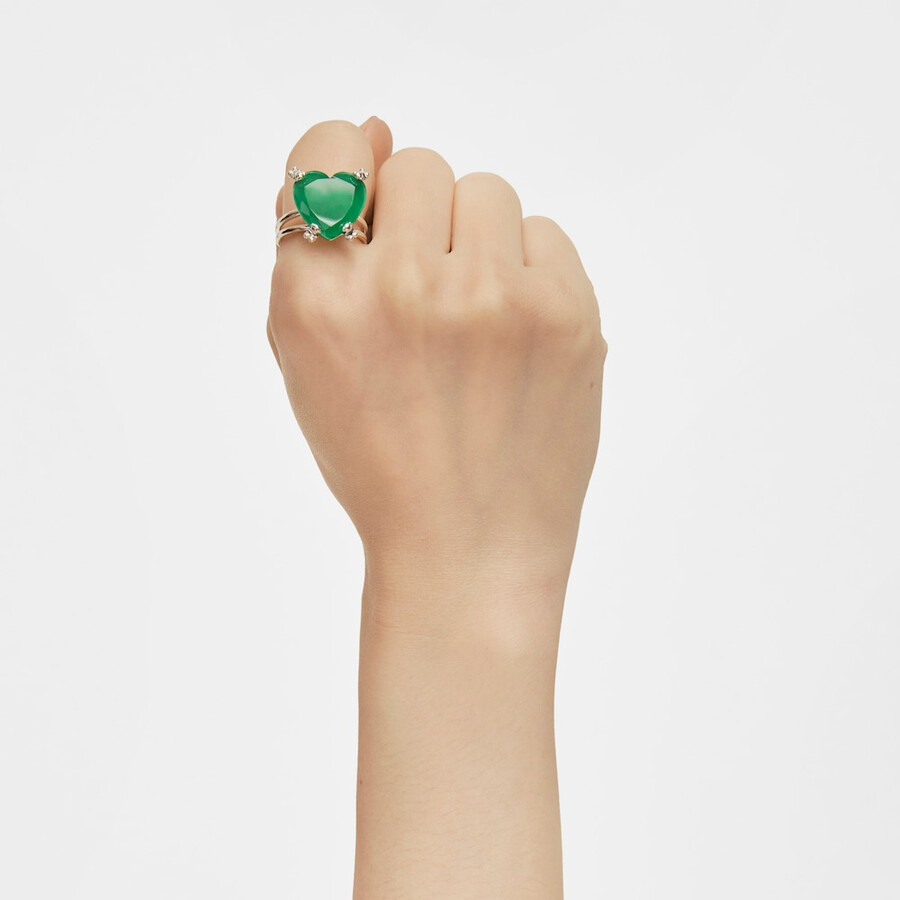 silberfarbener pillen-herzring mit behandeltem chalcedon
