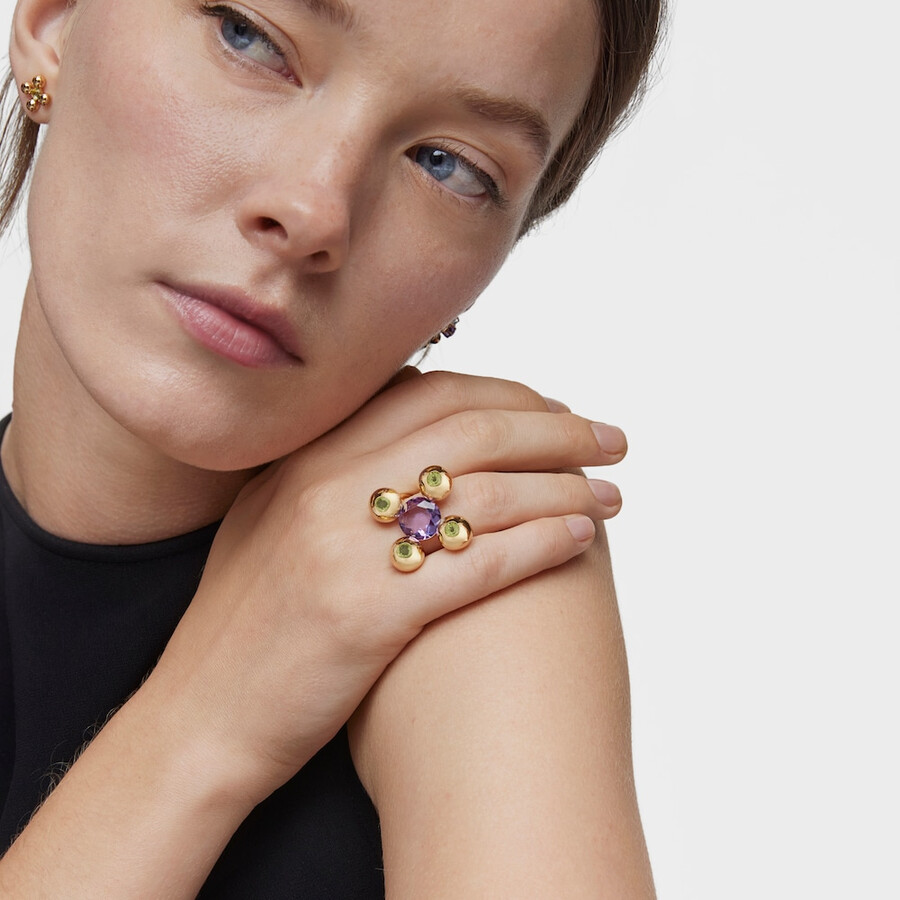 mittelgroßer ring mit 18-karätiger vergoldung auf silber amethyst und peridot sugar party
