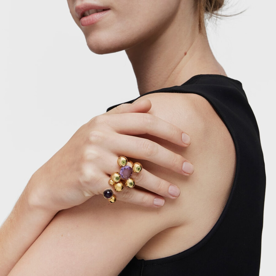 mittelgroßer ring mit 18-karätiger vergoldung auf silber amethyst und peridot sugar party