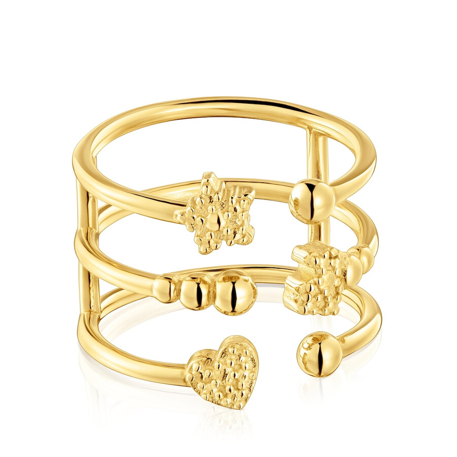 großer offener ring mit 18-karätiger vergoldung auf silber und bärenmotiven von tous grain