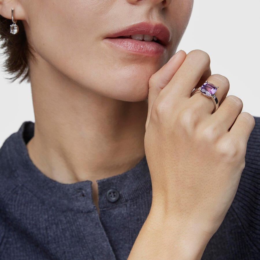 silberring „basic colors mit diamant und amethyst