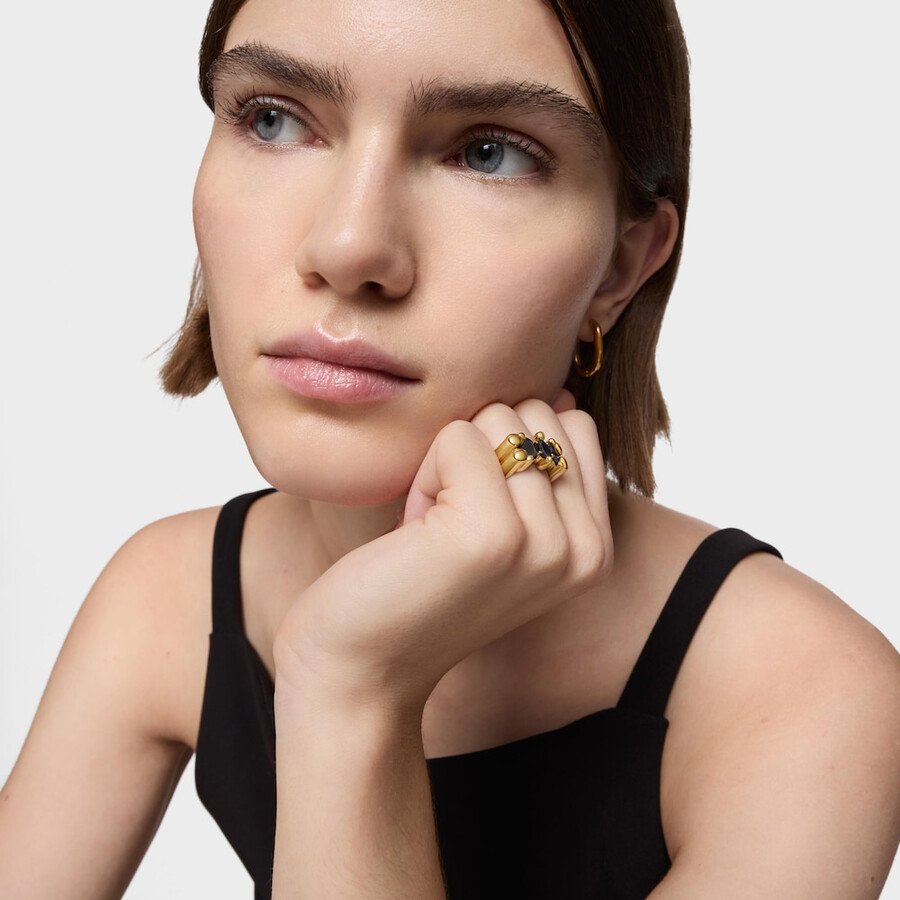 ring mit bärenmotiv aus silber und onyx mittelstark vergoldet 18 karat gold