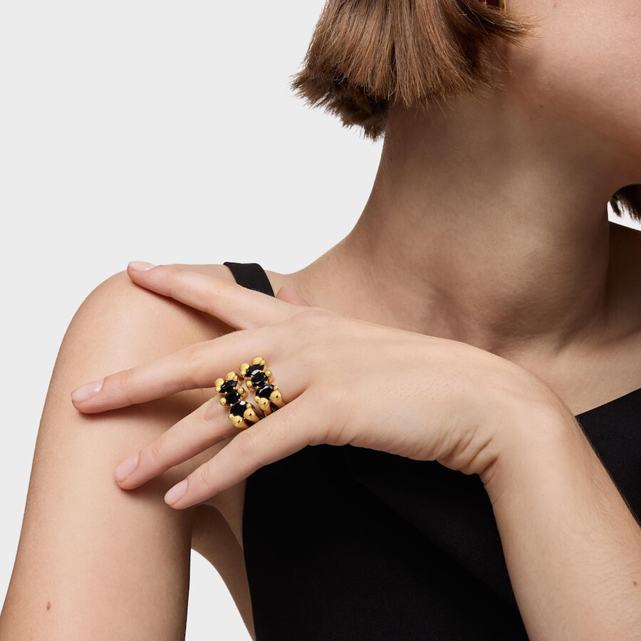 ring mit bärenmotiv aus silber und onyx mittelstark vergoldet 18 karat gold