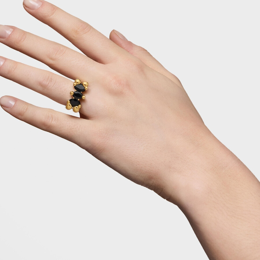 ring mit bärenmotiv aus silber und onyx mittelstark vergoldet 18 karat gold